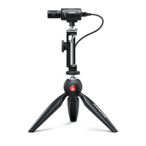 Micrófono digital estéreo, para producción de Audio & Video, incluye tripié, soporte para celular y montajes
