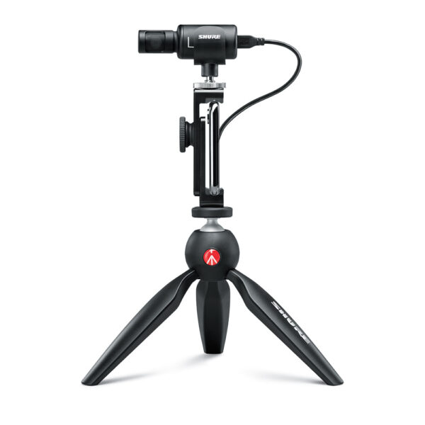 Micrófono digital estéreo, para producción de Audio & Video, incluye tripié, soporte para celular y montajes